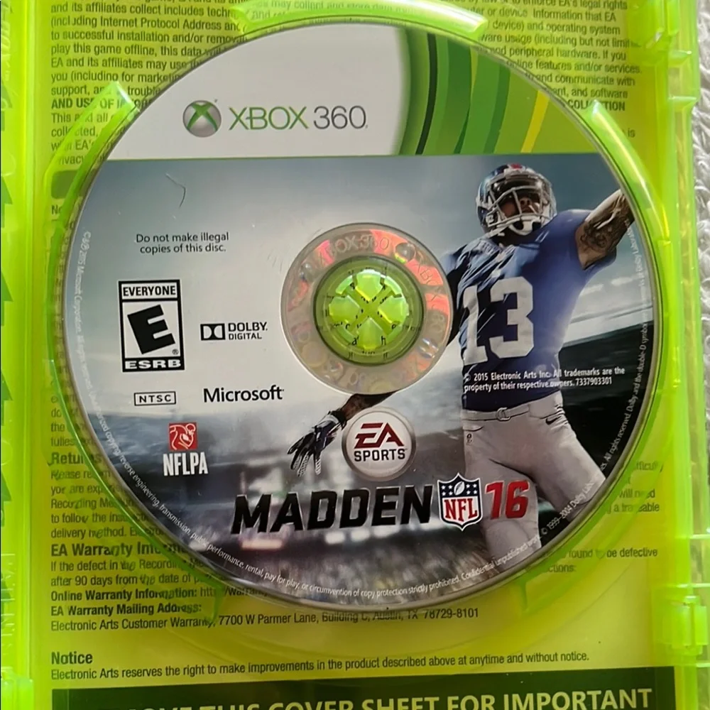 Xbox 360 Madden NFL 16 Football Video Game EUC